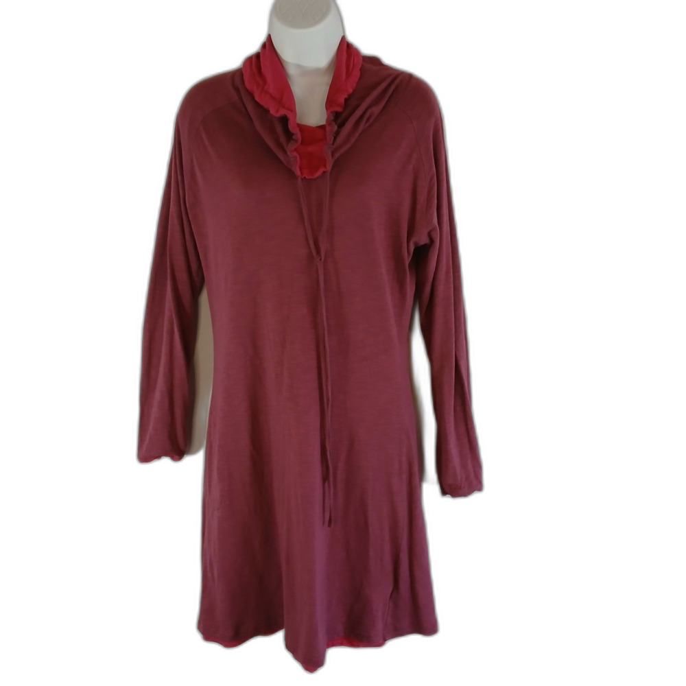 Kuhl Dress Maroon Red Reversible Cowl neck Sz L Casual Boho Comfy lounge cottage